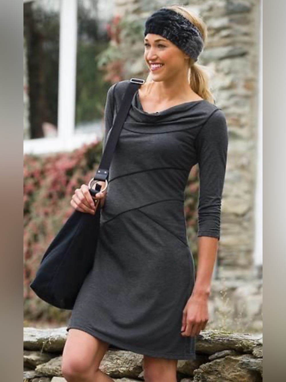 Athleta Cowl Neck Raspberry Long-Sleeve Dress